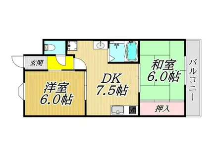 フェリーチェ立花(2DK/3階)の間取り写真