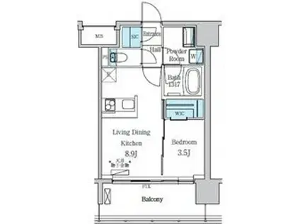 デュオフラッツ仙台木町通リネア(1LDK/13階)の間取り写真