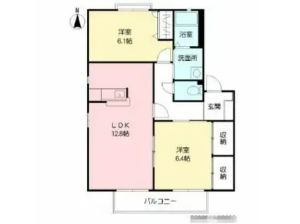 ユニゾン上富野 B棟(2LDK/2階)の間取り写真