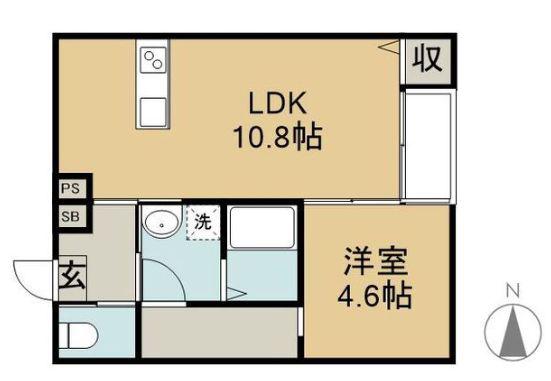 CUORE B棟(1LDK/1階)の間取り写真