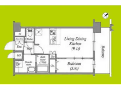 アドバンス大阪クラージュ(1LDK/9階)の間取り写真