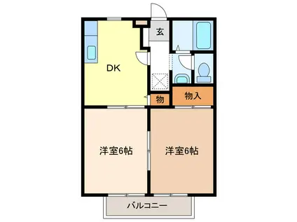 ラビナス新田B棟(2DK/1階)の間取り写真