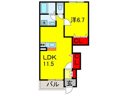 スターテラス(1LDK/1階)の間取り写真