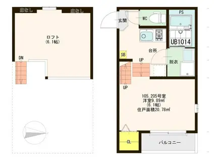 ハーモニーテラス栄III(1K/1階)の間取り写真