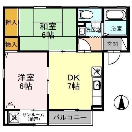 ウエスト・パルク A(2DK/2階)の間取り写真