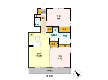 D-ROOMカーサ ソレール103(2LDK/1階)の間取り写真