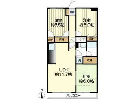 生田グリーンヒルズ(3LDK/2階)の間取り写真