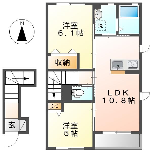 プリマメゾン(2LDK/2階)の間取り写真
