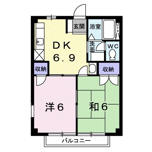 ニューシティ三輪(2DK/2階)の間取り写真