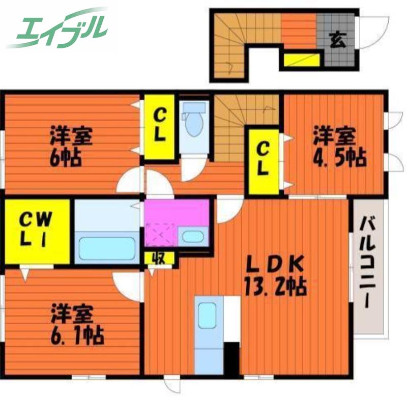カーサ ルミナスIII A棟(3LDK/2階)の間取り写真