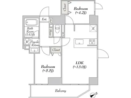 RETERRACE ASAKUSABASHI イースト(2LDK/14階)の間取り写真