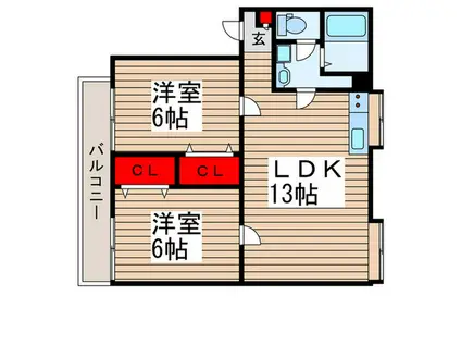 クリスタル浦和(2LDK/1階)の間取り写真