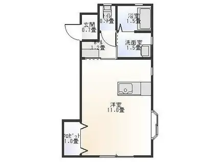 シャトルユタカ(ワンルーム/1階)の間取り写真