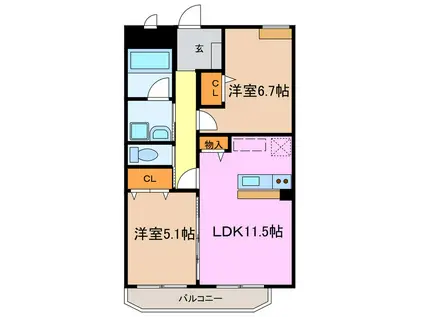 ユートピア徳重II(2LDK/2階)の間取り写真