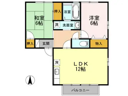 ガーデンビレッジUY A棟(2LDK/2階)の間取り写真