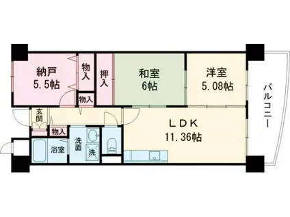 グリーンサイド鶴見(2LDK/6階)の間取り写真