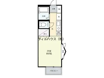 セジュールF(1K/2階)の間取り写真