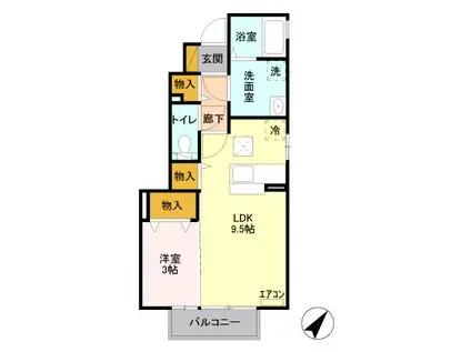 パルティールC(1LDK/1階)の間取り写真