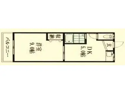 スカイヒルズ(1DK/3階)の間取り写真