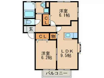 エルメゾン81 B棟(2LDK/2階)の間取り写真