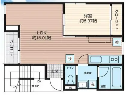 SCENE.MEGURO SAUNA RESIDENCE(1LDK/2階)の間取り写真