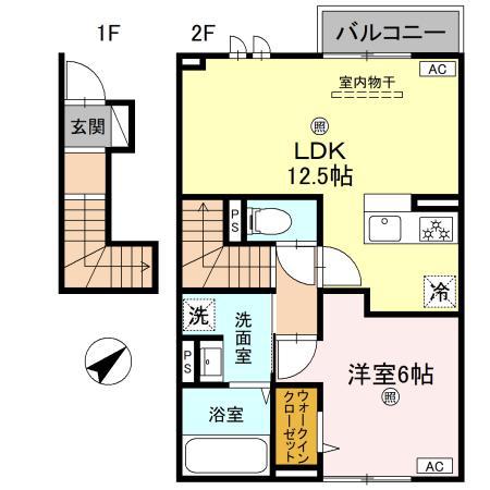 インフィニティ北ノ丁(1LDK/2階)の間取り写真