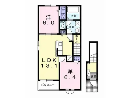 プラシード・カーサ(2LDK/2階)の間取り写真