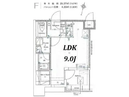 アソシアグロッツォ薬院サウスガーデン(ワンルーム/9階)の間取り写真
