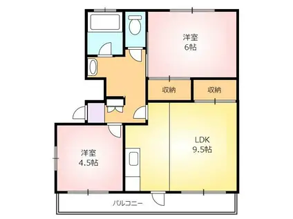 戸ヶ崎第一ニューハイツ(2LDK/2階)の間取り写真