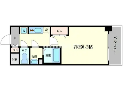 プレサンス上町台夕陽丘(1K/1階)の間取り写真