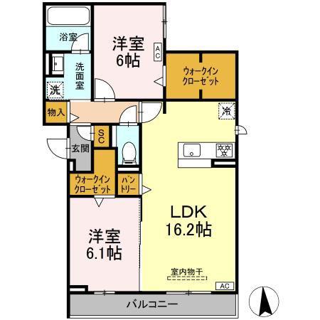 グラシオン(2LDK/2階)の間取り写真