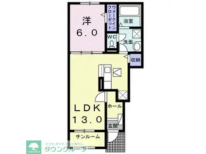 ヒルサイド(1LDK/1階)の間取り写真