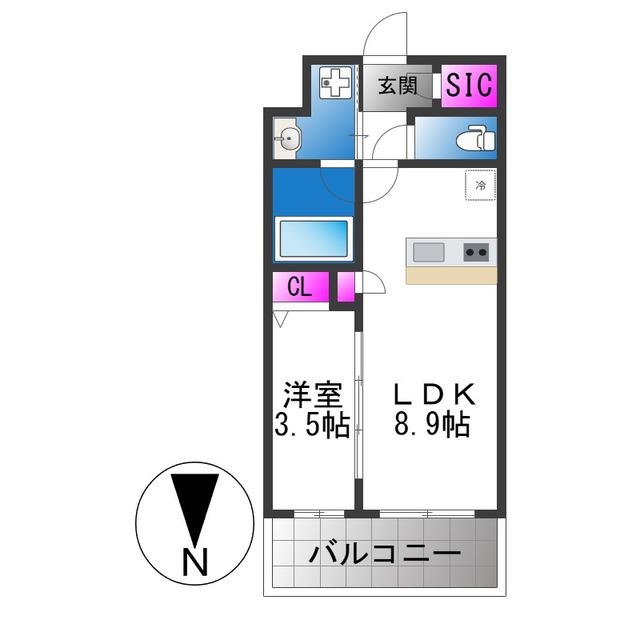 スプランディッド玉造(1LDK/9階)の間取り写真