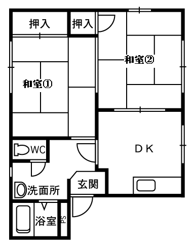 シャローム(2DK/1階)の間取り写真