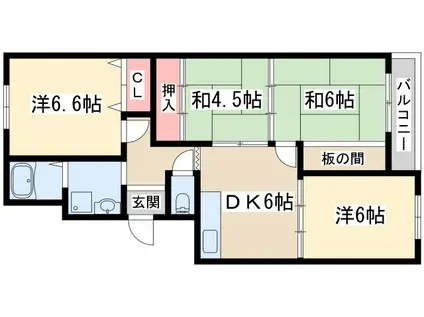 淡路コーポ1号棟(4DK/5階)の間取り写真