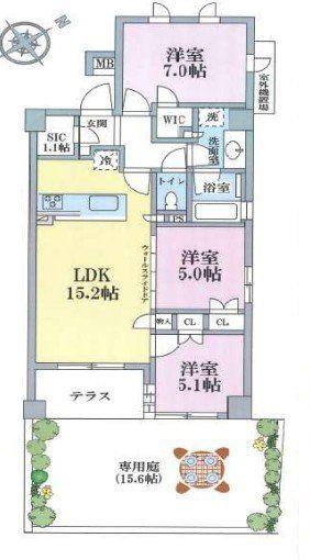 京王井の頭線 永福町駅 徒歩5分 4階建 築10年(3LDK/1階)の間取り写真