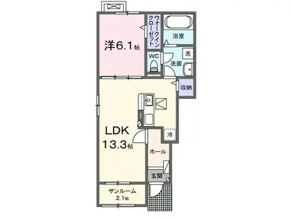 オークランド シャルマンA(1LDK/1階)の間取り写真