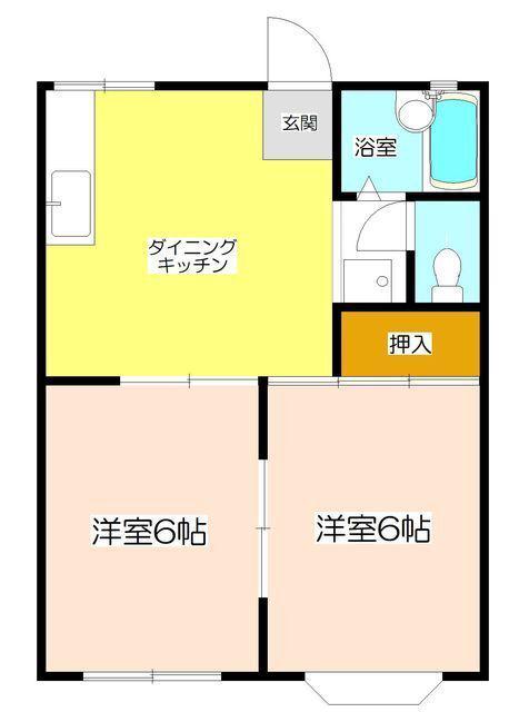タジマハイツB(2DK/1階)の間取り写真