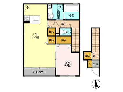 湘南新宿ライン宇須 小山駅 バス乗車時間：13分 最寄りバス停で下車 徒歩4分 2階建 築10年(1LDK/2階)の間取り写真