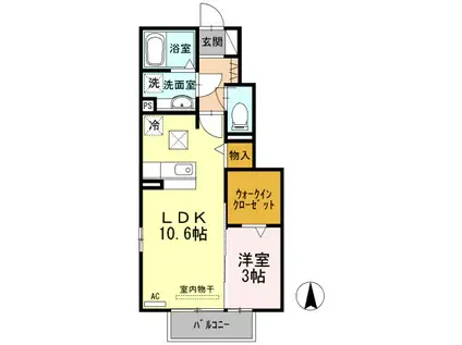 シャルマン ヴィーヴル(1LDK/1階)の間取り写真