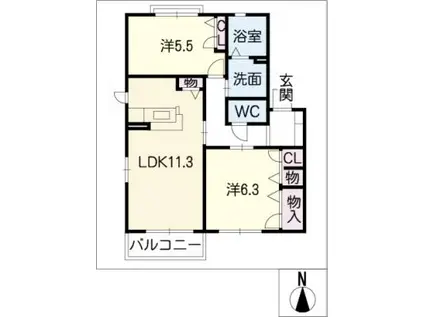 PAL COURT C棟(2LDK/1階)の間取り写真