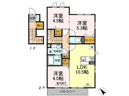 ニジコート(3LDK/2階)の間取り写真