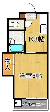 シャトレ境川II(1K/2階)の間取り写真