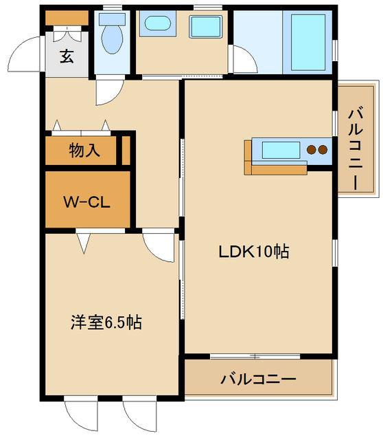 ウェルス本厚木イースト(1LDK/2階)の間取り写真