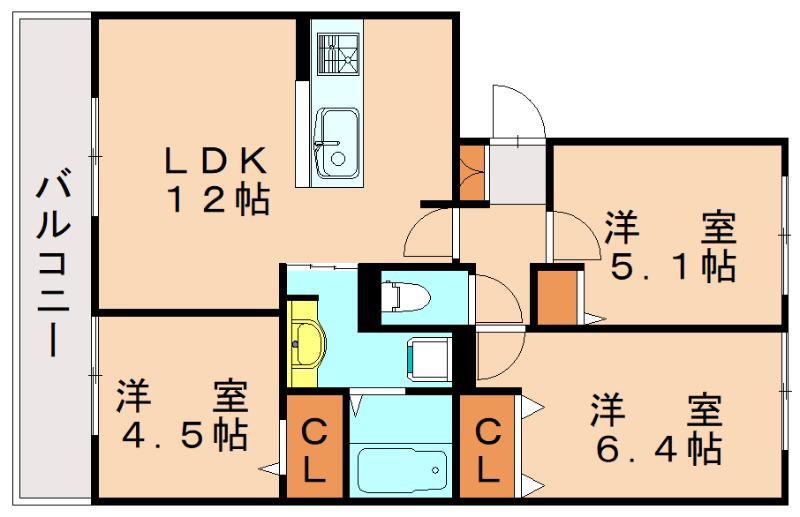 OTTS南片江A棟(3LDK/2階)の間取り写真