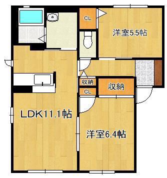 メゾングレース C棟(2LDK/1階)の間取り写真