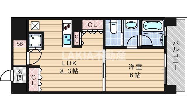 リーガルあみだ池新町(1DK/2階)の間取り写真