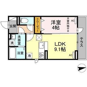 D-ROOM蒲町(1LDK/1階)の間取り写真