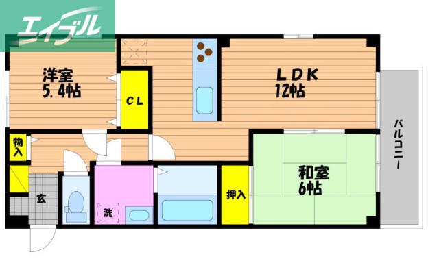 カンフォタブル(2LDK/3階)の間取り写真