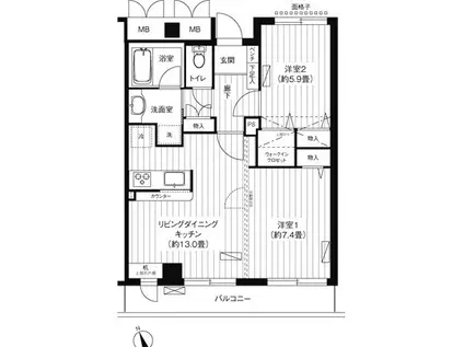 新御茶ノ水アーバントリニティ(2LDK/12階)の間取り写真
